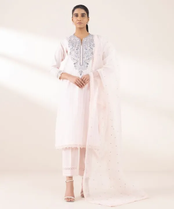 Hot Sapphire Embroidered Dobby Shirt Pink