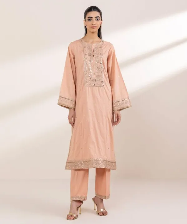 New Sapphire Embroidered Dobby Shirt Peach