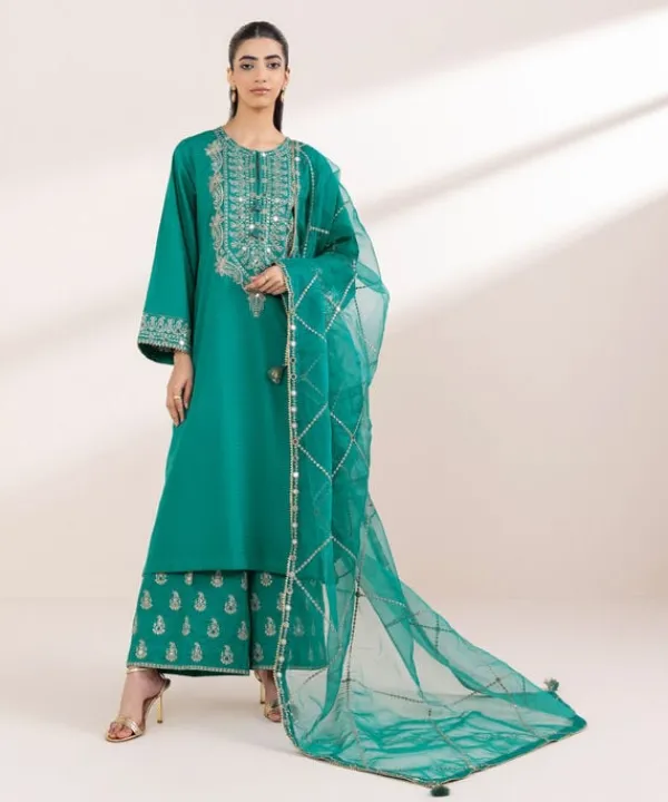 Online Sapphire Embroidered Dobby Shirt Green