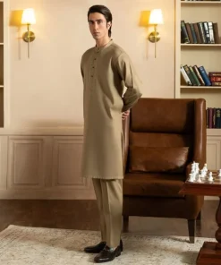 Clearance Sapphire Embroidered Dobby Suit - Regular Fit Brown