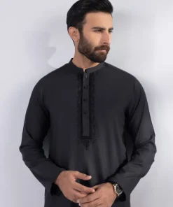 Hot Sapphire Embroidered Jacquard Kurta - Slim Fit