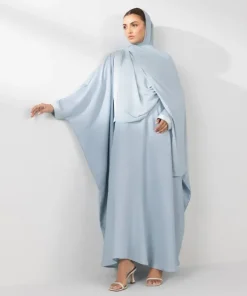New Sapphire Embroidered Kaftan Abaya Set Sky Blue