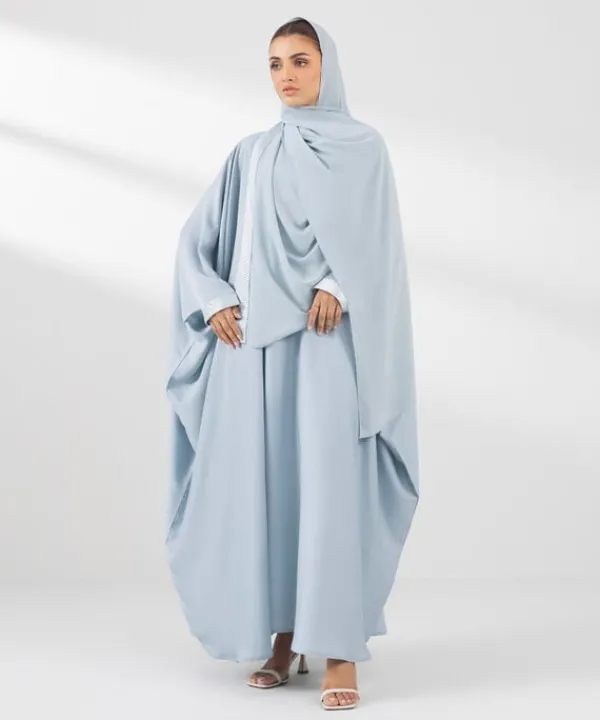 New Sapphire Embroidered Kaftan Abaya Set Sky Blue