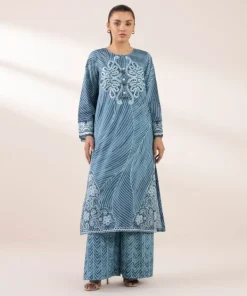 Hot Sapphire Embroidered Lawn Shirt Blue