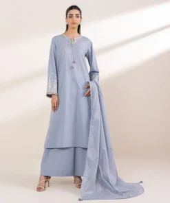 Hot Sapphire Embroidered Lawn Shirt Blue