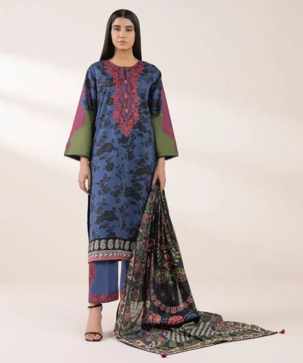Hot Sapphire Embroidered Lawn Shirt Blue