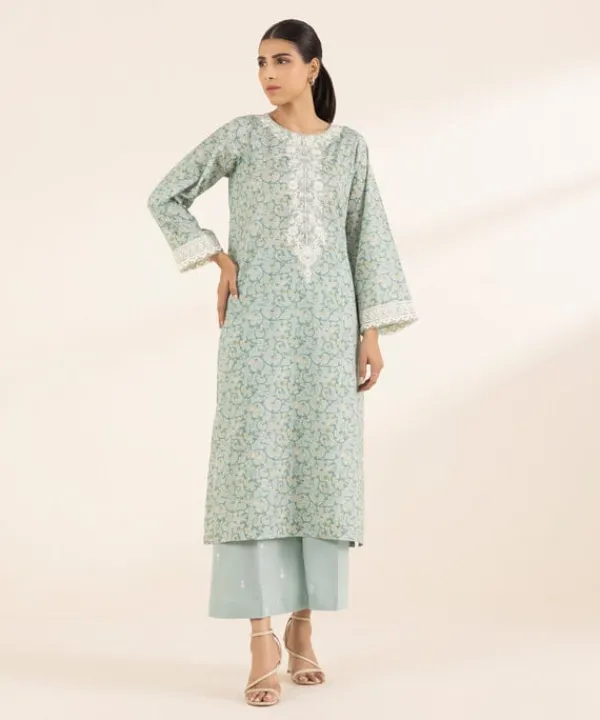 Outlet Sapphire Embroidered Lawn Shirt Ice Blue