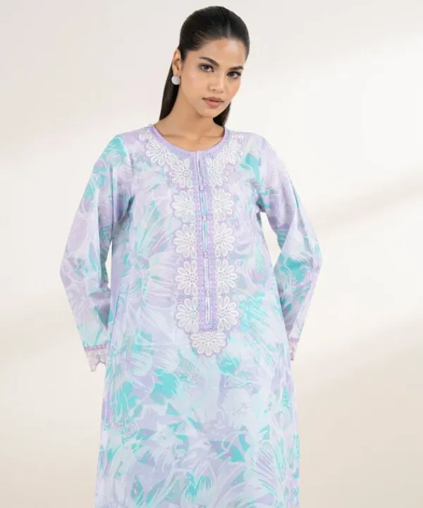 Hot Sapphire Embroidered Lawn Shirt