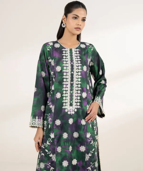 Hot Sapphire Embroidered Lawn Shirt