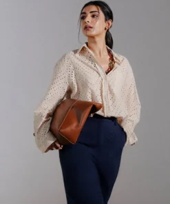 Outlet Sapphire Embroidered Loose-Fit Shirt Beige
