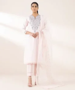 Fashion Sapphire Embroidered Organza Dupatta Pink