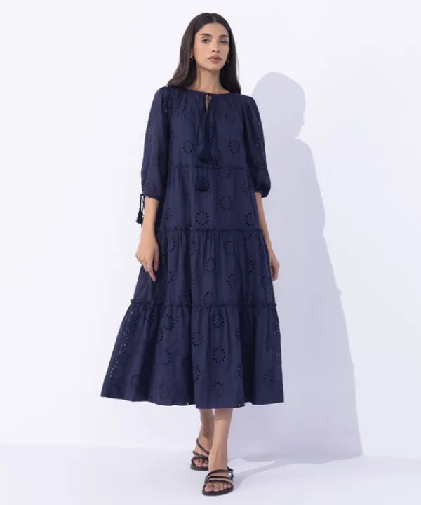 Fashion Sapphire Embroidered Tier Dress Navy Blue