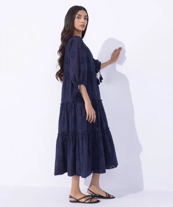 Fashion Sapphire Embroidered Tier Dress Navy Blue
