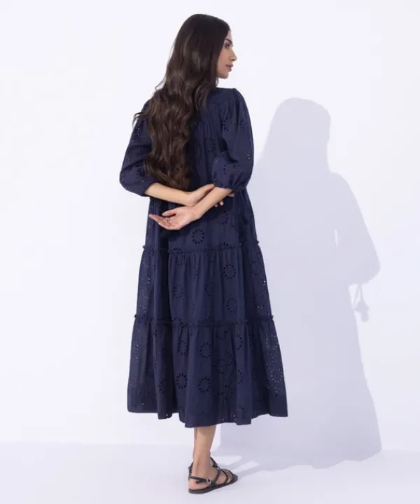 Fashion Sapphire Embroidered Tier Dress Navy Blue