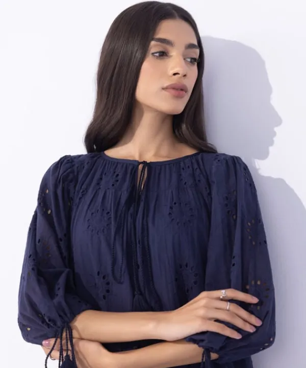 Fashion Sapphire Embroidered Tier Dress Navy Blue