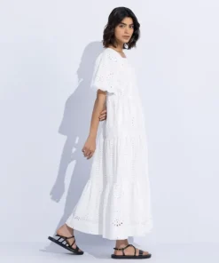 Hot Sapphire Embroidered Tier Dress White