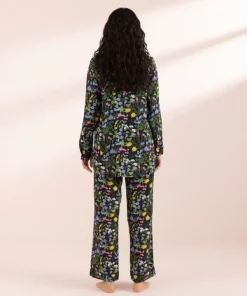 Online Sapphire Floral Print Woven PJ Set Black