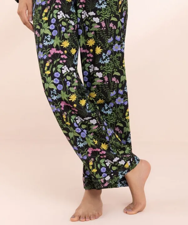 Online Sapphire Floral Print Woven PJ Set Black