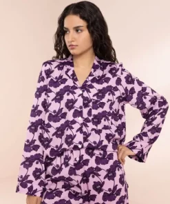 Fashion Sapphire Floral Print Woven PJ Set Pink & Purple