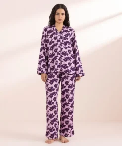 Fashion Sapphire Floral Print Woven PJ Set Pink & Purple