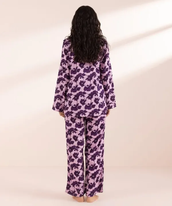 Fashion Sapphire Floral Print Woven PJ Set Pink & Purple