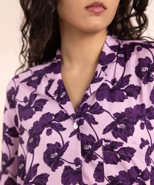 Fashion Sapphire Floral Print Woven PJ Set Pink & Purple
