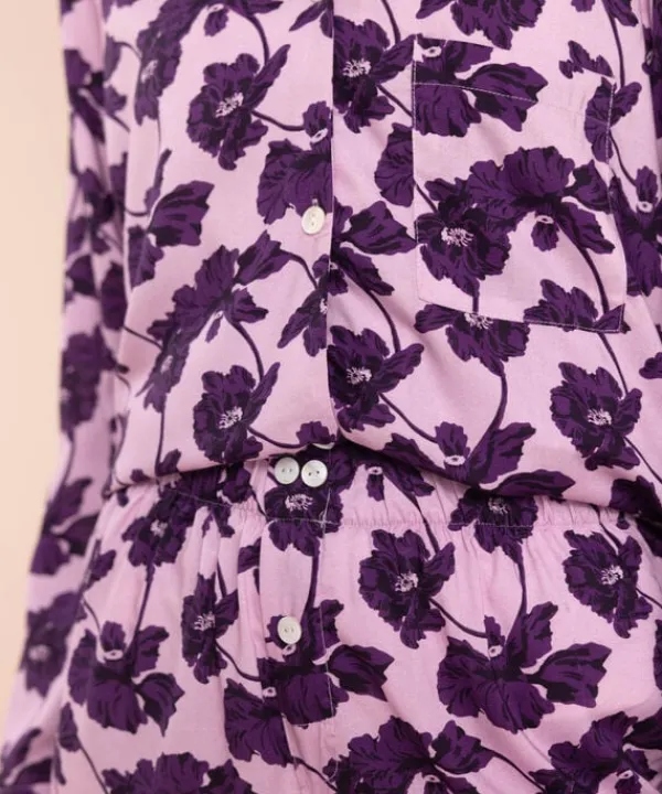 Fashion Sapphire Floral Print Woven PJ Set Pink & Purple