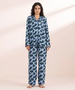 Online Sapphire Floral Print Woven PJ Set Blue & Green