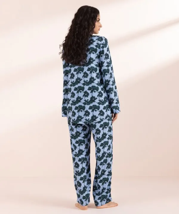 Online Sapphire Floral Print Woven PJ Set Blue & Green