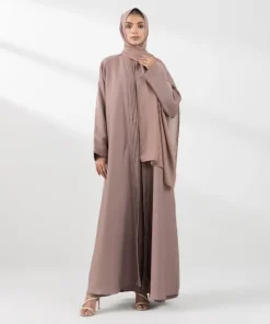 Discount Sapphire Front Open Abaya Set Nude Brown