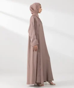 Discount Sapphire Front Open Abaya Set Nude Brown