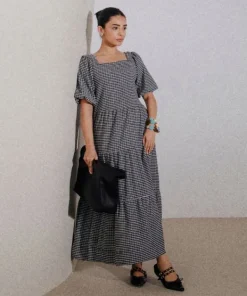 Clearance Sapphire Gingham Tier Dress Black & White
