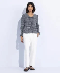 Fashion Sapphire Gingham Top With Tie Fastening Black & White