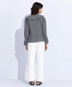 Fashion Sapphire Gingham Top With Tie Fastening Black & White