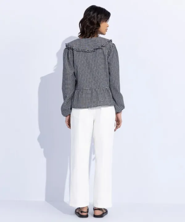 Fashion Sapphire Gingham Top With Tie Fastening Black & White