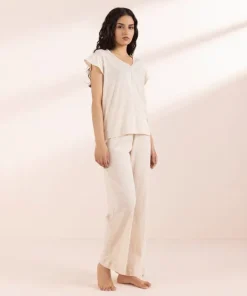 New Sapphire Henley V Neck T-Shirt Beige