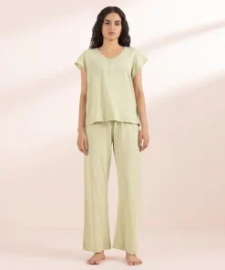 New Sapphire Henley V Neck T-Shirt Sage Green