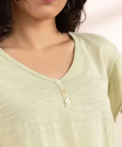 New Sapphire Henley V Neck T-Shirt Sage Green