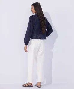 Best Sapphire Lace Insert Embroidered Shirt Navy Blue