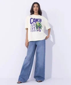 Best Sapphire Loose Fit Graphic T-Shirt Beige