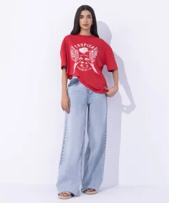 Sale Sapphire Loose Fit Graphic T-Shirt Red