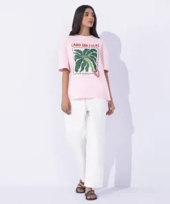 Clearance Sapphire Loose Fit Graphic T-Shirt Pink