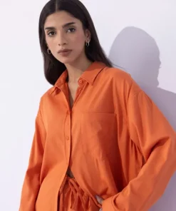 Best Sapphire Loose-Fit Button Through Shirt Rust