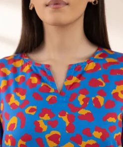 Hot Sapphire Printed Arabic Lawn Shirt