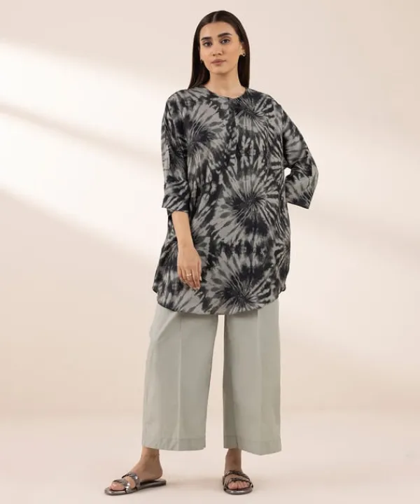 Hot Sapphire Printed Arabic Lawn Shirt