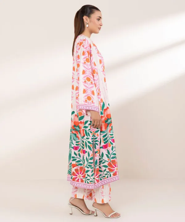 Hot Sapphire Printed Arabic Lawn Shirt