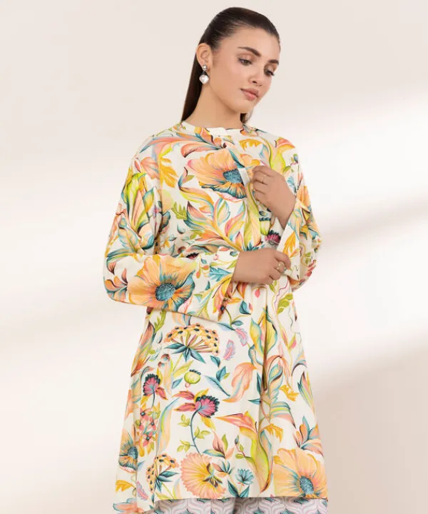 Hot Sapphire Printed Arabic Lawn Shirt