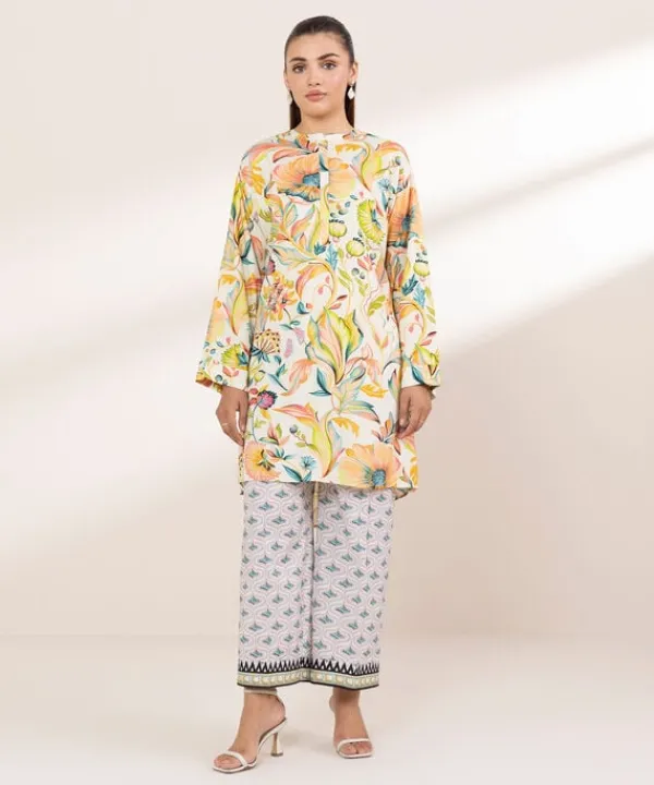 Hot Sapphire Printed Arabic Lawn Shirt