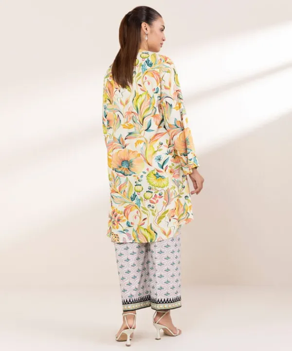 Hot Sapphire Printed Arabic Lawn Shirt