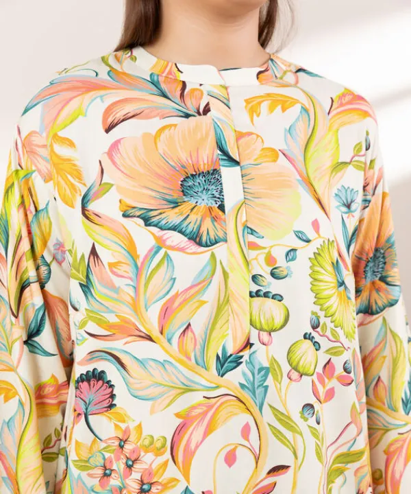 Hot Sapphire Printed Arabic Lawn Shirt